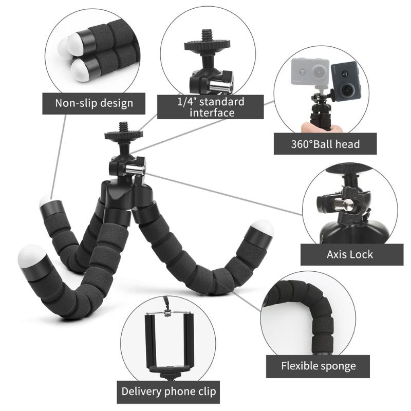 Mini Flexible Sponge Octopus Tripod Mobile Phone Smartphone 360º Tripod For Gopro 9 8 7 Camera