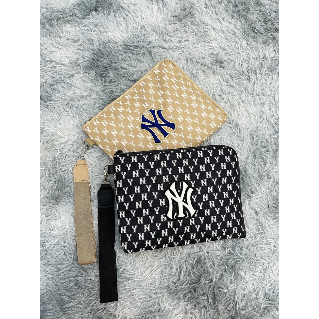 Túi xách, ví cầm tay, Túi Clutch MLB New Arrivals 2022 - Ví Kẹp Nách Màu Đen, Vàng Nâu hàng DƯ FULL TEM TAG