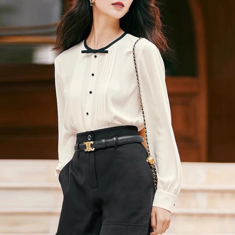 Áo sơ mi trắng viền nơ đen Eifini