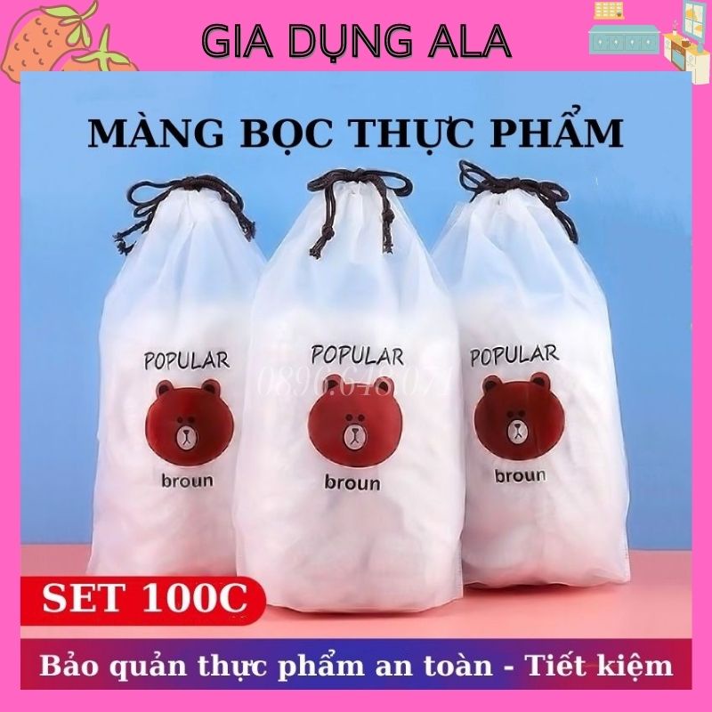 Màng Bọc Thực Phẩm Thức Ăn Co Giãn Có Chun Hình Gấu 100 Cái, Túi Bọc Thực Phẩm Đồ Ăn Siêu Dai