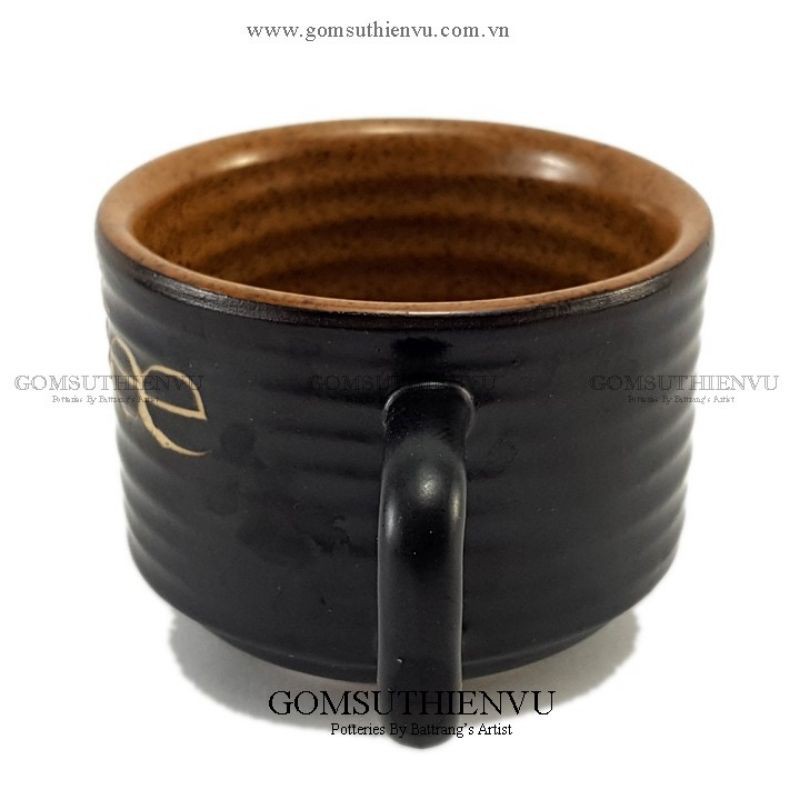 Cốc cà phê gốm Bát Tràng men đen khắc chữ coffee