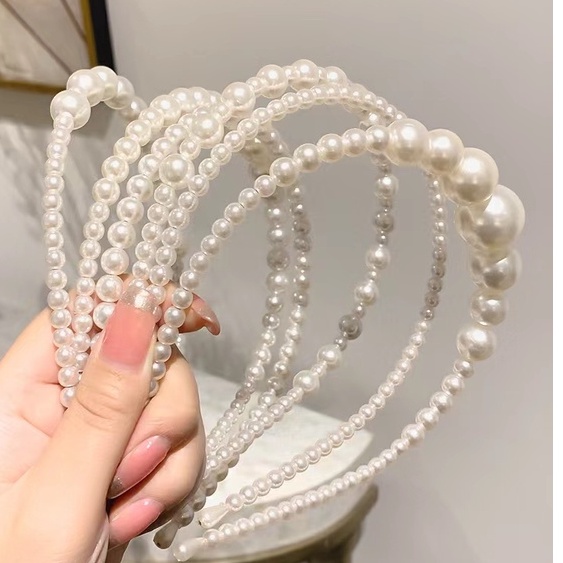 Băng Đô Cài Tóc Đính Ngọc Trai Nhân Tạo Đơn Giản Phong Cách Hàn Quốc