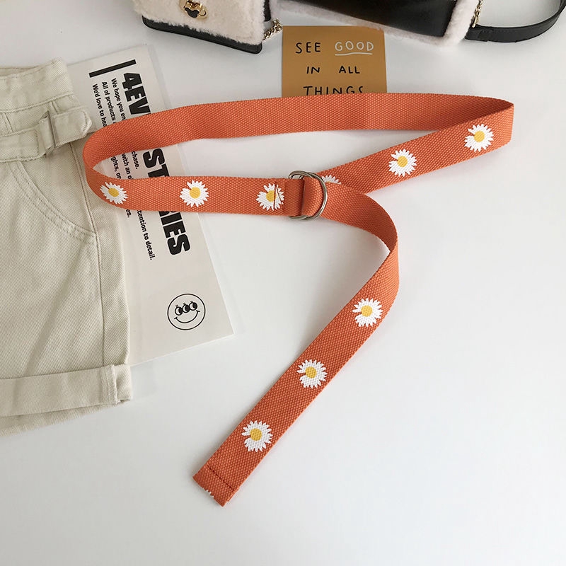 Thắt Lưng Vải Canvas 22566 Họa Tiết Hoa Cúc Phối Vòng Kép Trang Trí Dễ Phối Đồ Cho Học Sinh