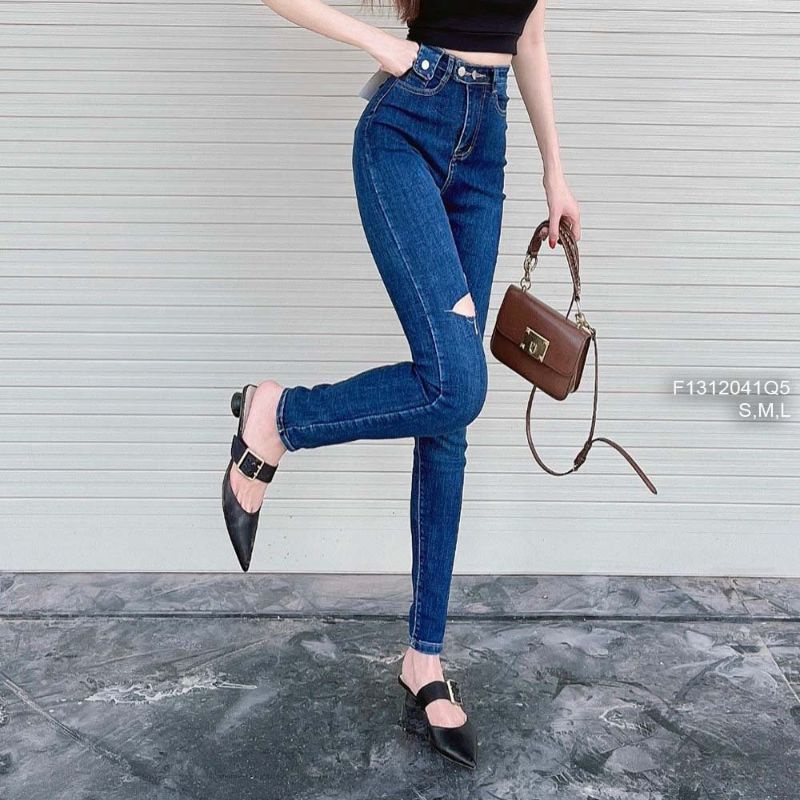 Quần jean dài ôm cắt đùi hai bên lưng cao 2 nút! 1312