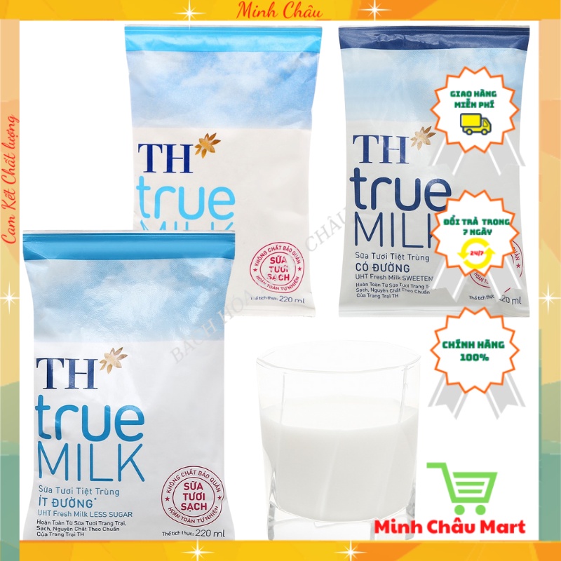 Sữa TH True Milk/ Sữa Tươi Tiệt Trùng Ít Đường/ Có Đường/ Nguyên Chất Bịch 220ml