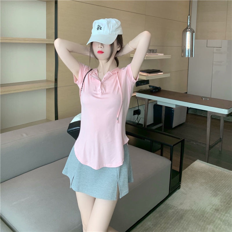 Áo Thun Tay Ngắn Có Mũ Trùm Đầu Thời Trang Mùa Hè Cho Nữ