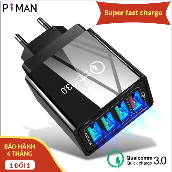 [Super siêu nhanh] Củ sạc siêu nhanh hỗ trợ Quick Charge QC3.0 - 4 Cổng USB - Tiêu Chuẩn Châu Âu