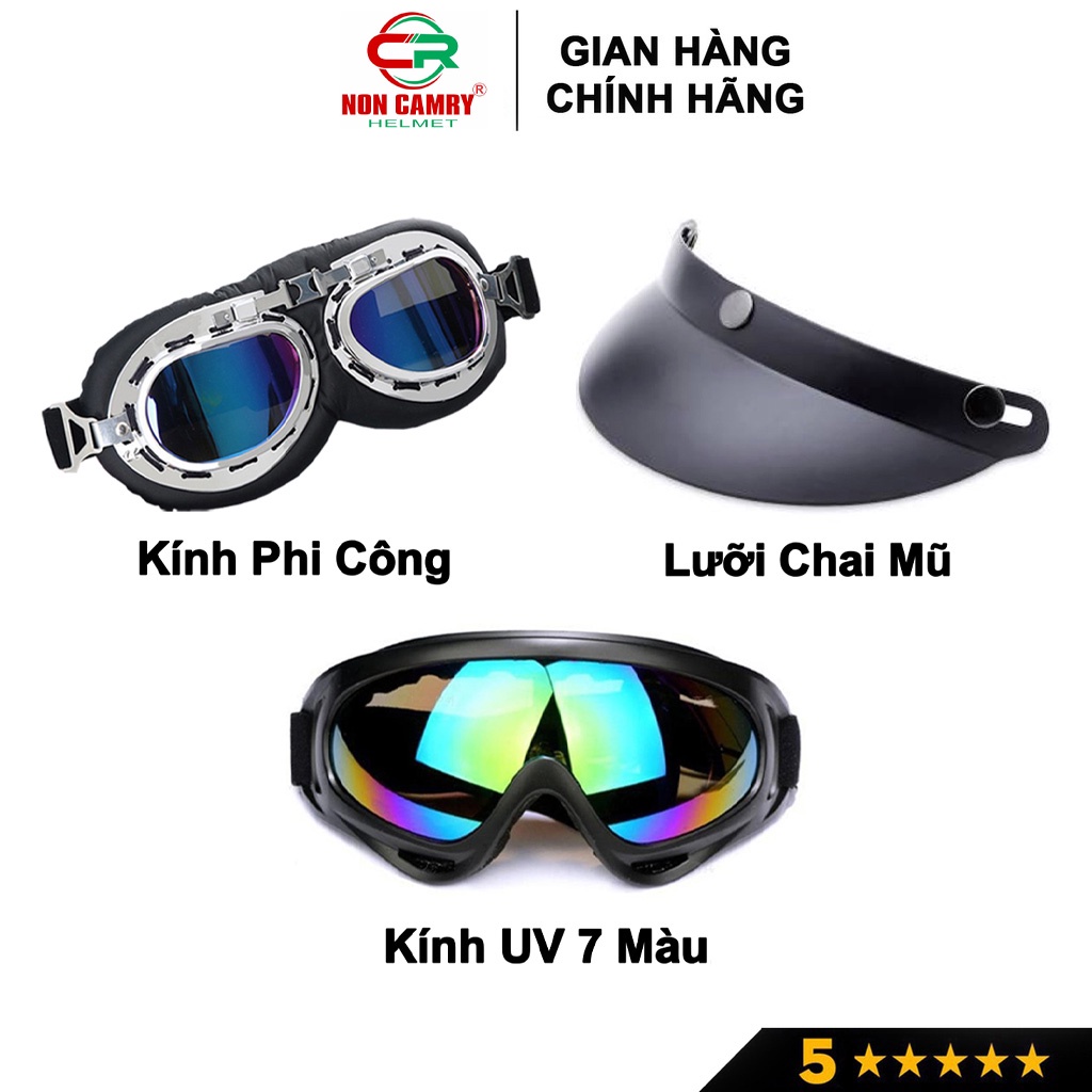 Nón bảo hiểm lưỡi chai 1/2 NON CAMRY, họa tiết one piece đầu lâu, thời trang, kèm kính phi công, uv, freesize