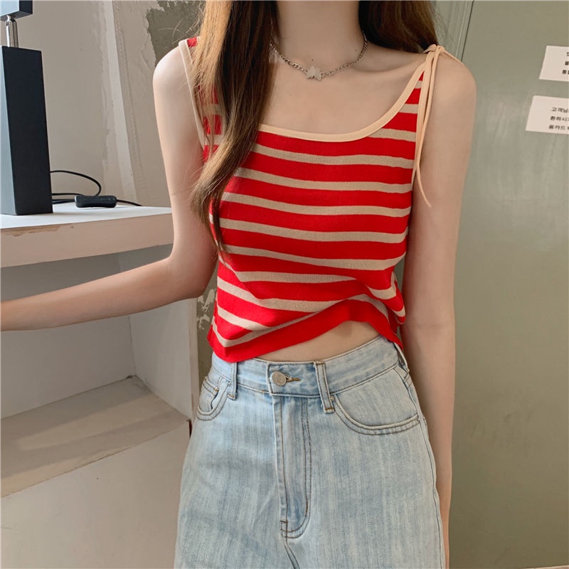 Áo hai dây dệt kim họa tiết kẻ sọc thiết kế mới thời trang mùa hè dành cho nữ