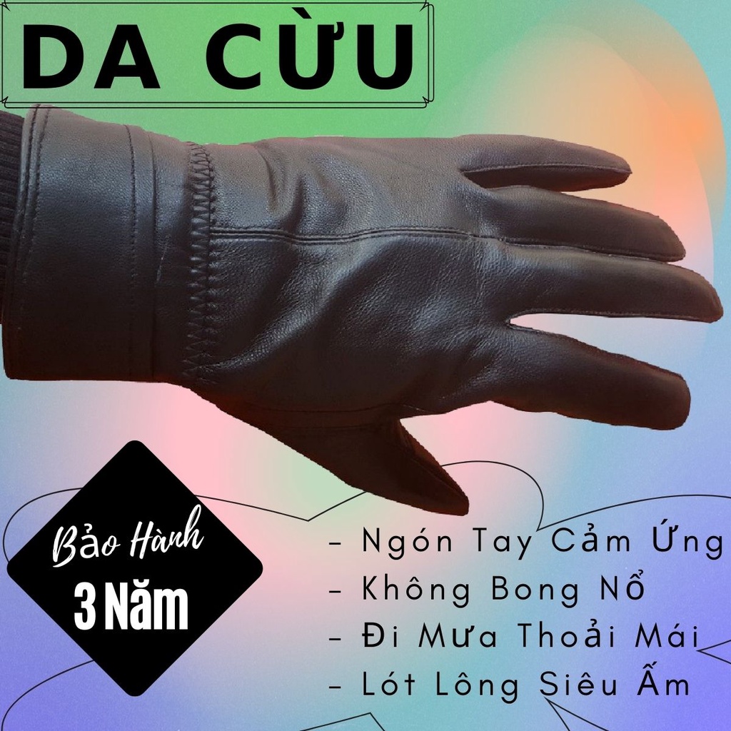 Găng Tay Da Cừu Nam Mỏng Nhẹ Lót Lông Cảm Ứng Đi Mưa Thoải Mái,Dễ Lái Xe - Không Bong Nổ - Bảo Hành Da Thật 3 Năm - M128