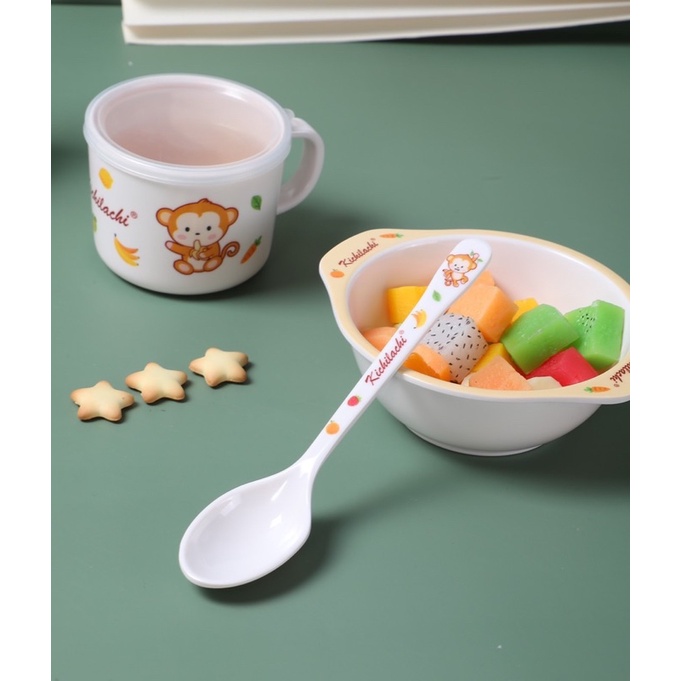 Bát Ăn Dặm Cho Bé Kichilachi, Bát/ Cốc Có Nắp/ Thìa Chất Liệu Nhựa Phíp Cao Cấp An Toàn Cho Bé