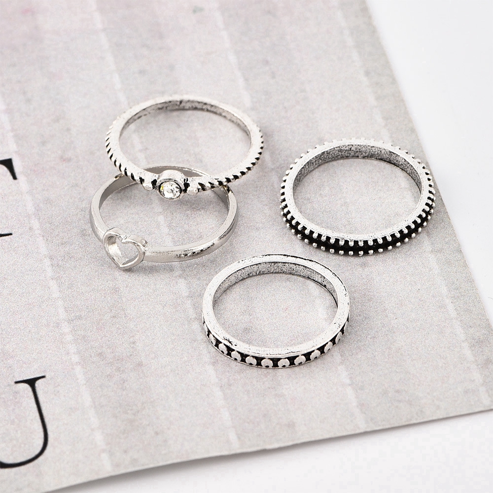 Set 4 Nhẫn Bạc Thiết Kế Đơn Giản Cổ Điển Dành Cho Nữ