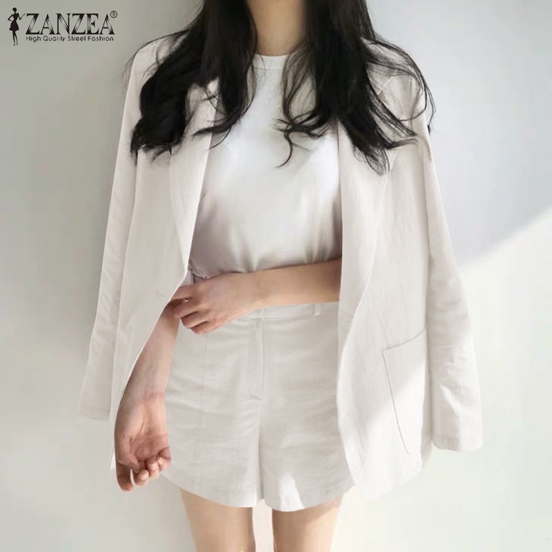 Set đồ ZANZEA gồm áo khoác blazer dài tay + quần short lưng thun thời trang Hàn Quốc cho nữ