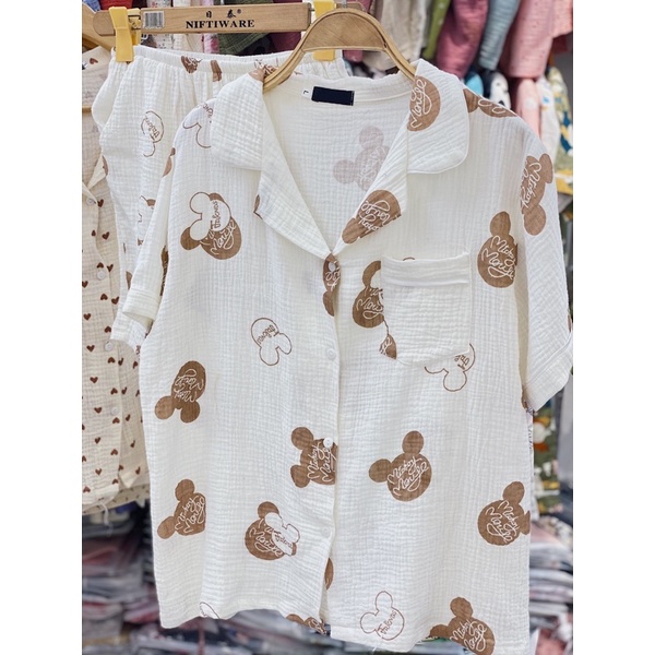PIJAMA ĐỒ BỘ MẶC NHÀ VẢI XÔ NHĂN MUSLIN QUẦN ĐÙI ÁO CỘC | BigBuy360 - bigbuy360.vn
