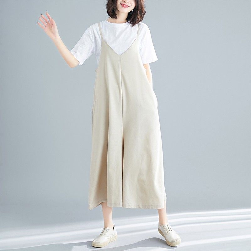 [ORDER] Quần yếm nữ bigsize ống rộng màu kem nhã nhặn (fit 75kg) - Có ảnh thật | BigBuy360 - bigbuy360.vn