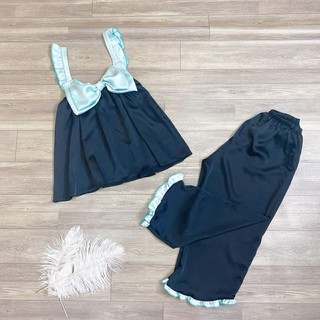 Set lửng mặc nhà lụa mềm mịn cánh tiên phối nơ