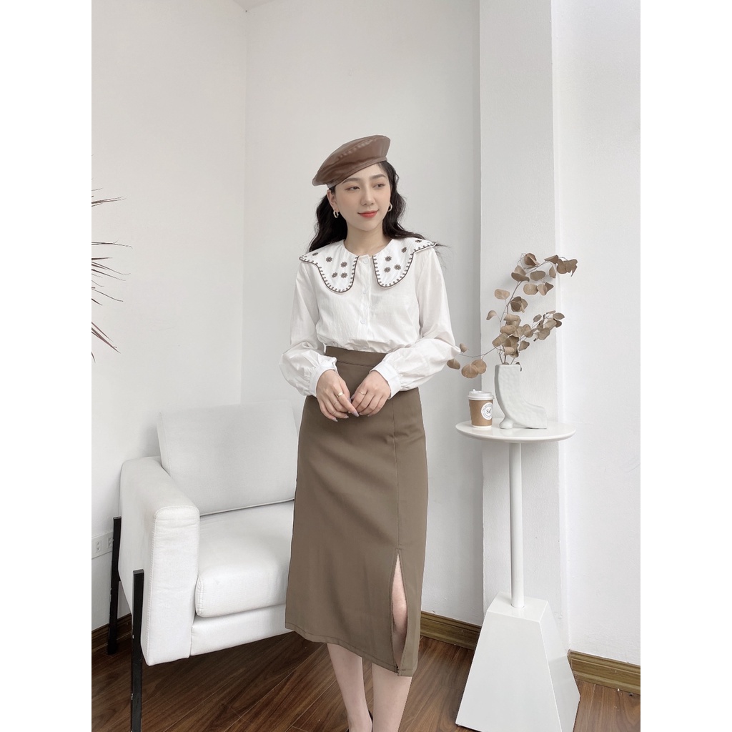 ÁO THÊU VIỀN CỔ 5 BÔNG HOA TRÒN 805