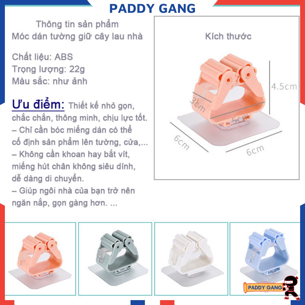 Móc Dán Tường Kẹp Giữ Cây Lau Nhà Tắm Bếp, Miếng Kẹp Chổi Chà Cọ Vệ Sinh Gắn Tường Miếng Dính Treo Chổi Chịu Lực