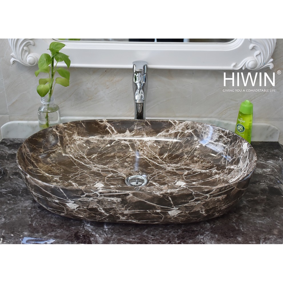 Chậu rửa mặt lavabo sứ đặt bàn nghệ thuật hoa văn HIWIN LP-A490B