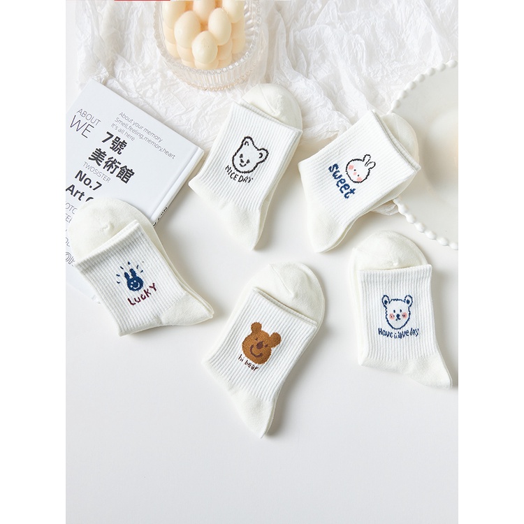 Tất nữ vỡ nữ cao cổ đa dạng trắng mặt gấu phong cách trẻ trung năng động dễ thương