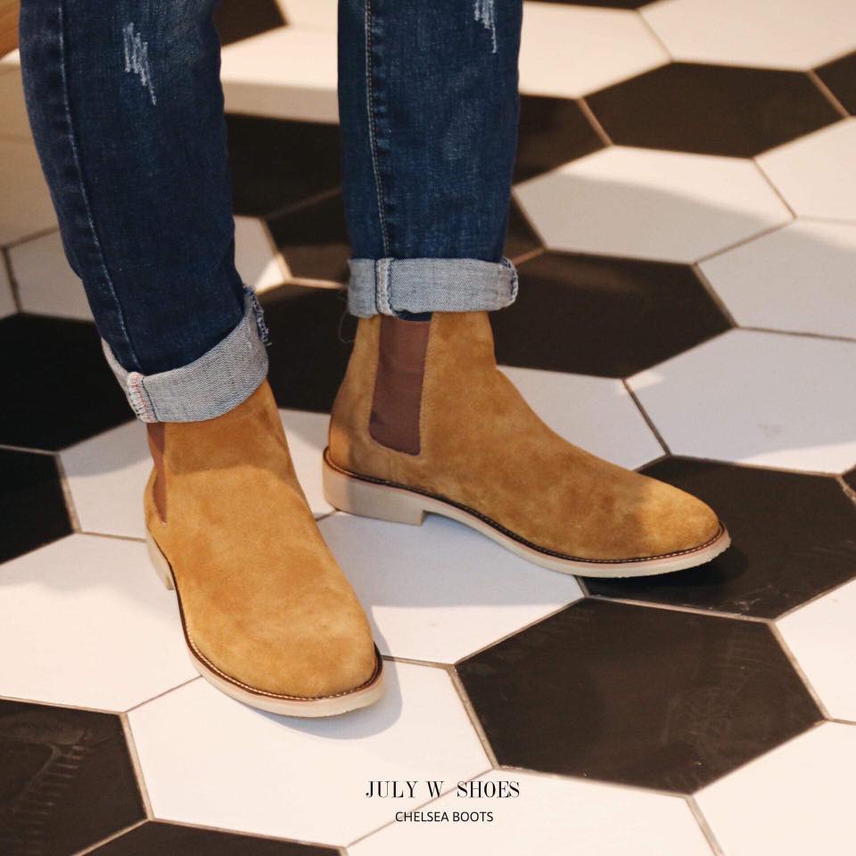Giầy Chelsea Boots da lộn sịn xò Tan Sữa,Đen,Nâu thích hợp với quần jeans,âu