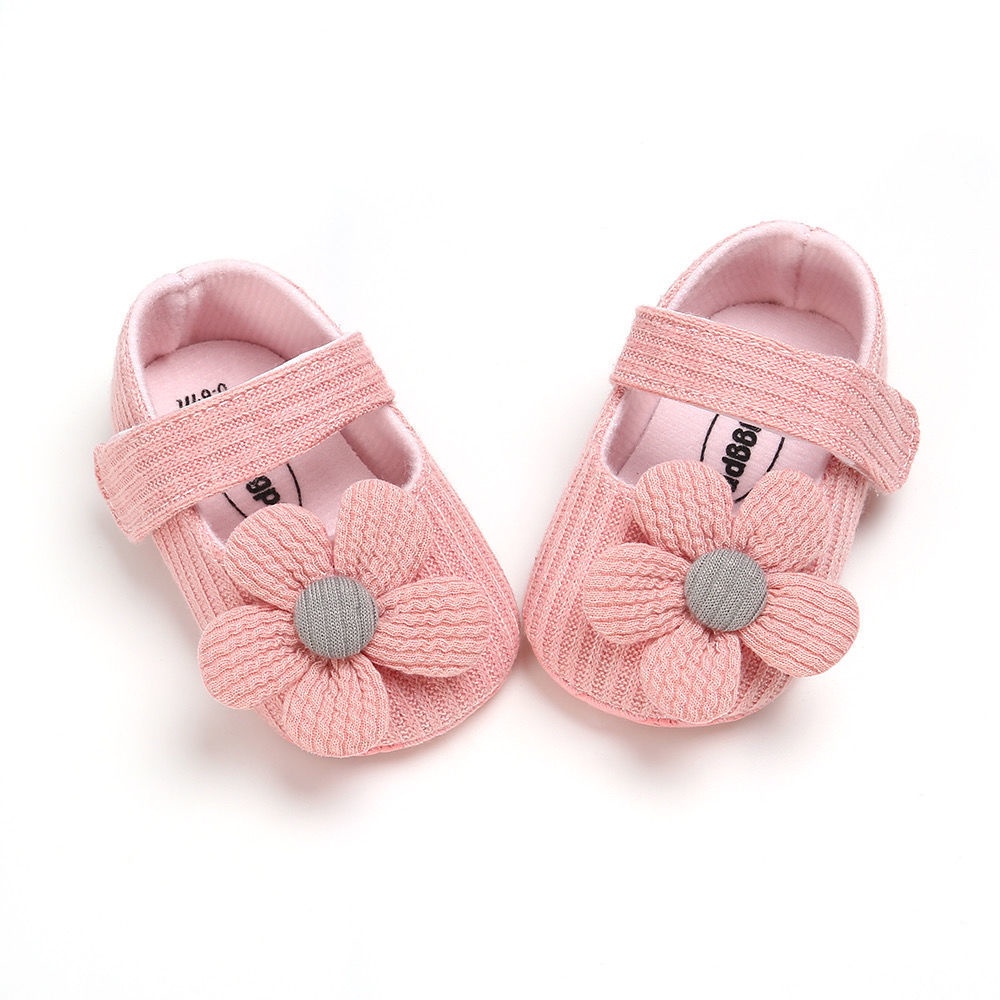 Giày Vải Cotton Phối Lông Mềm Mại Đính Nơ Hoa Dễ Thương Cho Bé Gái 0-16 Tháng Tuổi
