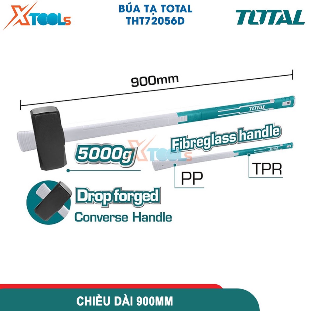 Búa tạ 5kg TOTAL THT72056D đầu búa thép carbon 45 được tôi luyện xử lý nhiệt, tay cầm sợi thủy tinh [CHÍNH HÃNG][XTOOLS]