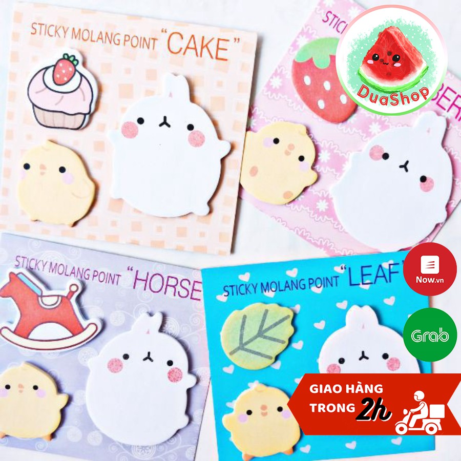 Bộ giấy note molang 3 hình xinh xắn - Giấy note molang 4 màu  🍉Duashop🍉