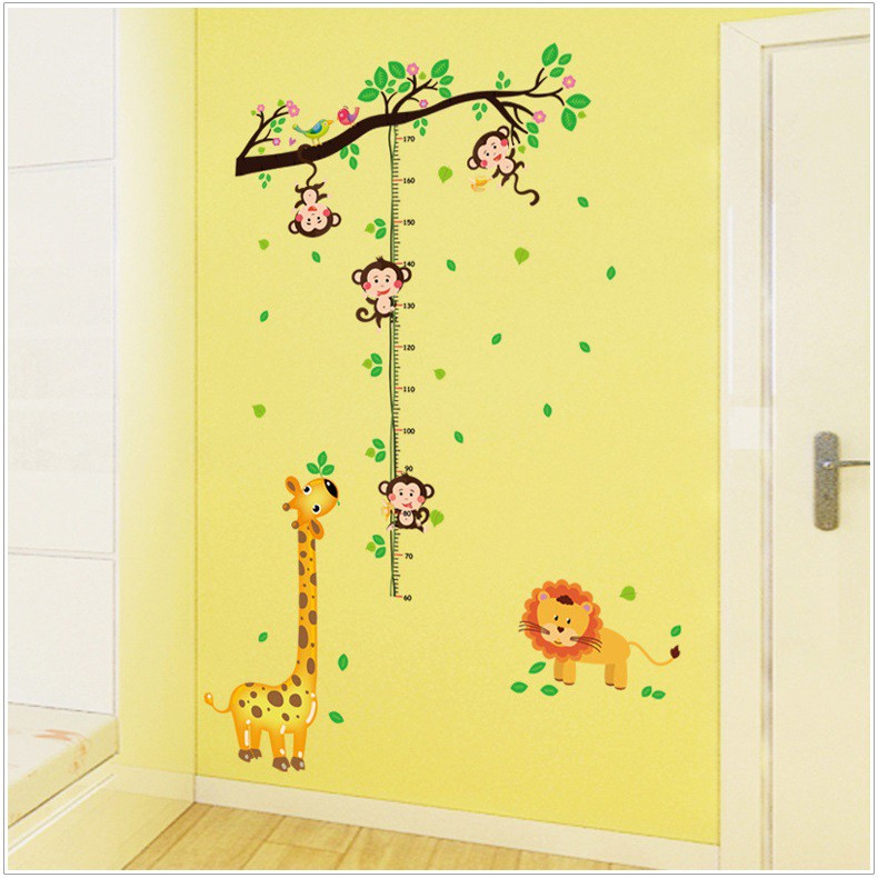 Decal dán tường Thước đo khỉ con đu dây