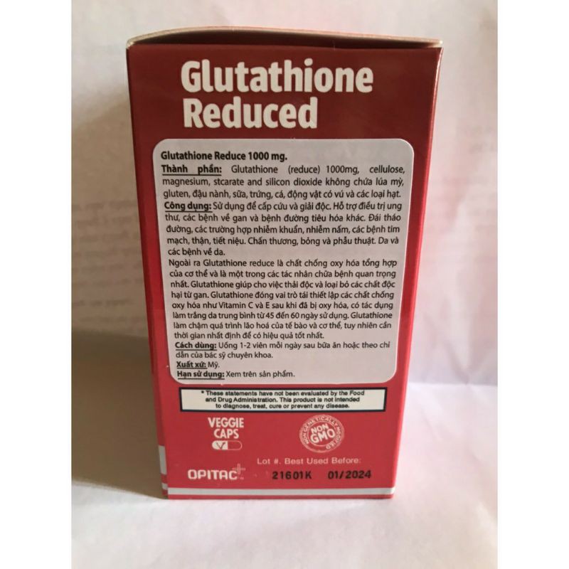 Viên uống hỗ trợ trắng da-Glutathione 1000mg hộp 60v date 2024