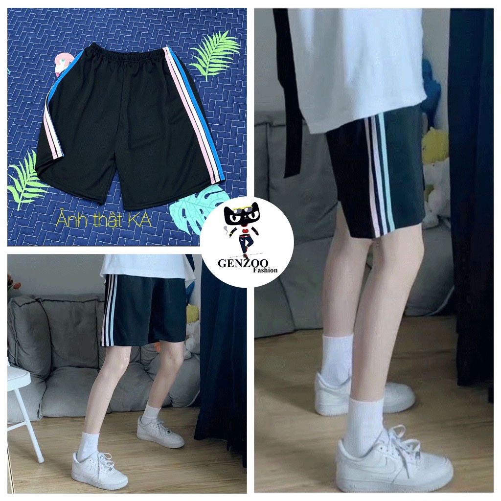 Quần đùi kẻ sọc thể thao chất mềm mát mịn unisex nam nữ - GENZOO