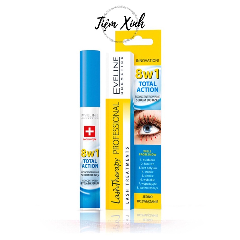 Dưỡng mi Eveline 8In1 Total Action Lash Therapy 10ml Của Nga Serum Dưỡng Mi Chiết Xuất Dầu Argan Dưỡng Dài Mi