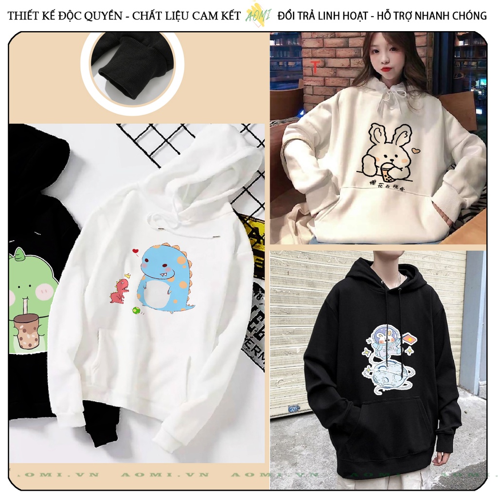 Áo khoác Nỉ Bông HOODIE Khủng long phi hành gia space tay dài da cá mũ trùm đầu unisex full size AOMIVN