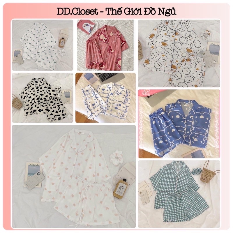 Bộ đồ ngủ pijama nữ cộc tay quần đùi vải Kate Thái mềm mịn nhiều màu nhiều họa tiết đáng yêu - CD0014