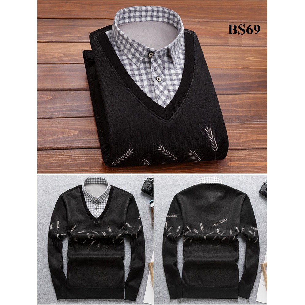 Áo len nam lót nhung phối cổ sơ mi BS69 | BigBuy360 - bigbuy360.vn