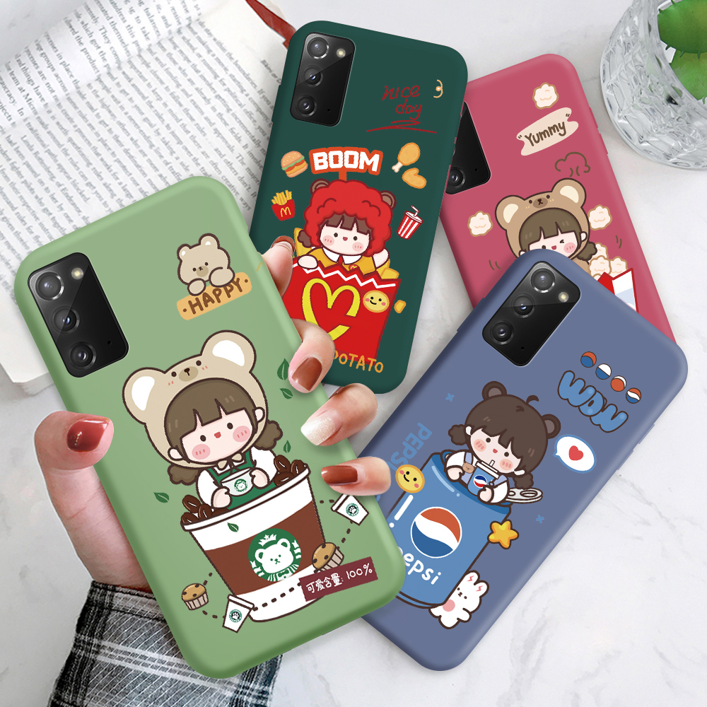 【Free Lanyard】Samsung Galaxy Note 20 10 9 8 Plus Ultra Pro 5G Lite not cho Starbucks Pepsi McDonald's Food Cute Snacks Girl Design Phone Case Liquid Soft Casing Full Silicone Cover Shockproof Back Cases Ốp lưng điện thoại ốp lưng Ốp điện thoại ốp trong