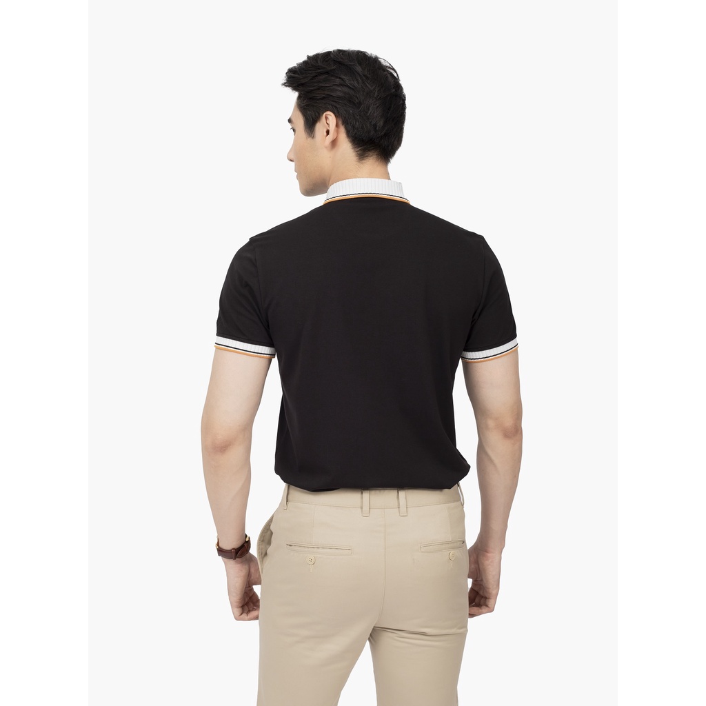 Áo thun polo nam Aristino APS120S2 phông có cổ bẻ dáng suông vừa màu đen phối cổ trắng vải cotton cao cấp mềm mại