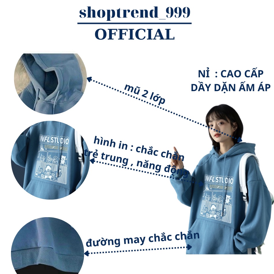 Áo Khoác Hoodie Nỉ Cute Nam Nữ Mặc Đẹp Form Rộng Tay Bồng Có Mũ Chất Dày 2 Màu Đen Xanh Ulzzang Hàn Quốc Giá Rẻ