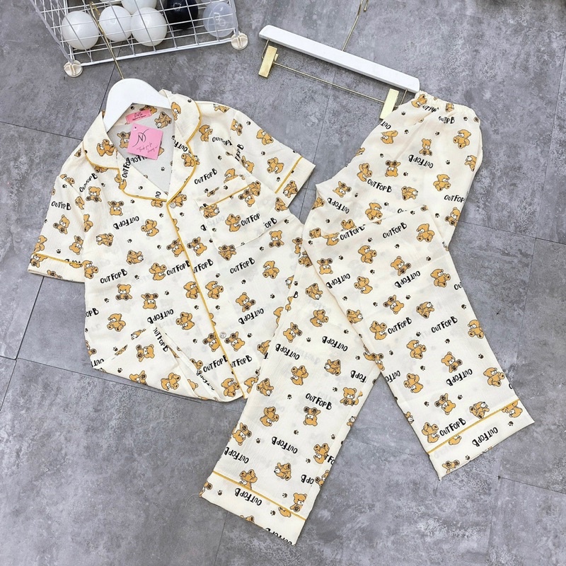 Bộ pijama chất đũi xốp hàng cộc dài hoạ tiết xinh dễ thương mặc nhà nữ