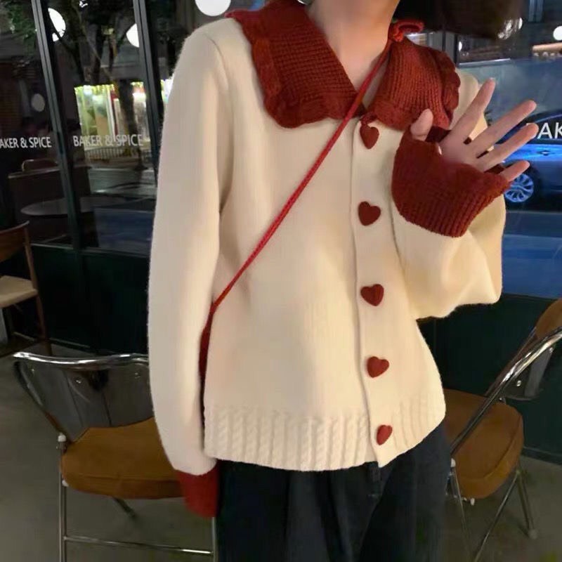 Áo Len Cardigan tiểu thư cổ tim màu đỏ tươi sáng chất len mềm mịn cho nàng dịu dàng nữ tính