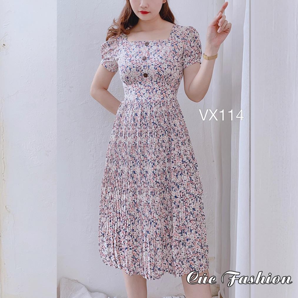 Váy liền thân công sở cao cấp đẹp Cúc Fashion VX114 váy nữ hoa nhí cúc gỗ ་ ྇