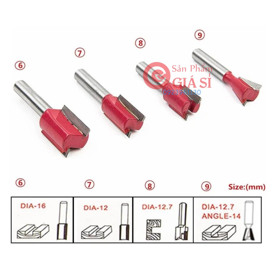Bộ mũi phay gỗ cốt 6.35mm hoặc 12.7mm - BỘ 15 MŨI SOI Gô ❤️freeship❤️ Ỗ