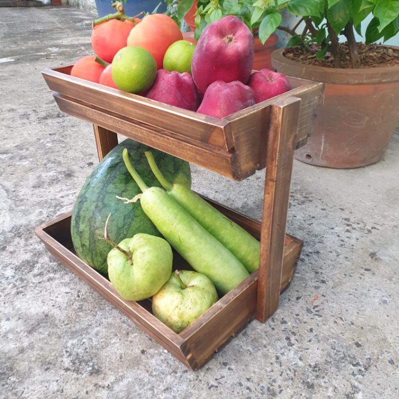 Khay đựng trái cây 2 tầng bằng gỗ