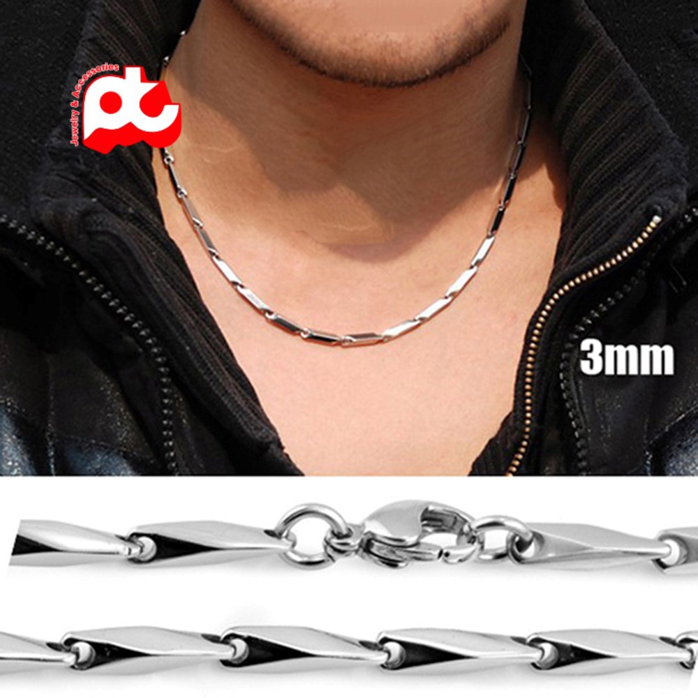 Dây chuyền nam inox thời trang kiểu hỏa tiển trơn kích cỡ 3mm màu trắng thép không gỉ HSDCNA13