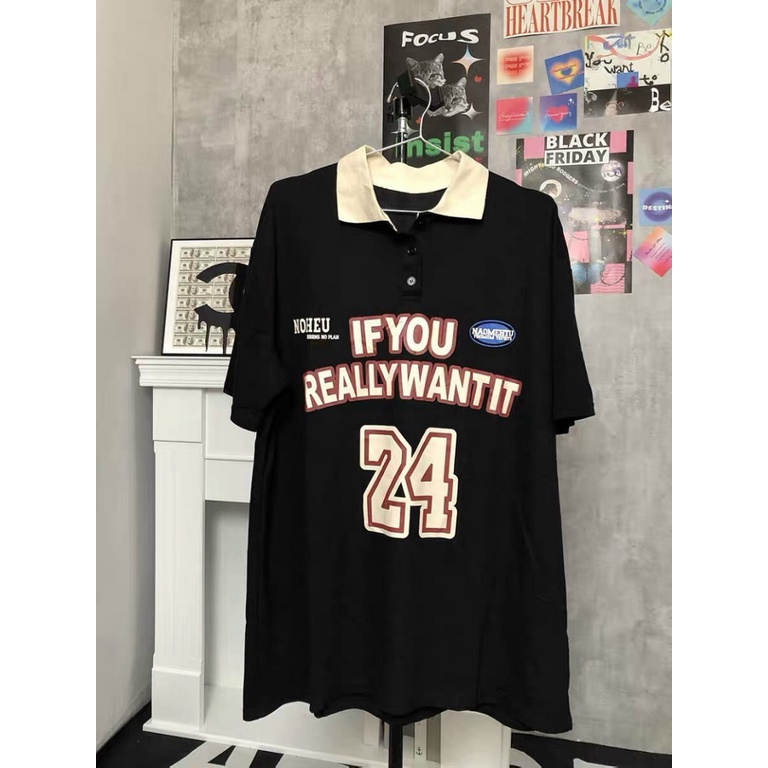 Áo Thun Form Rộng tay Lỡ Cổ Bẻ In Số Siêu Đẹp - CLITUS FASHION