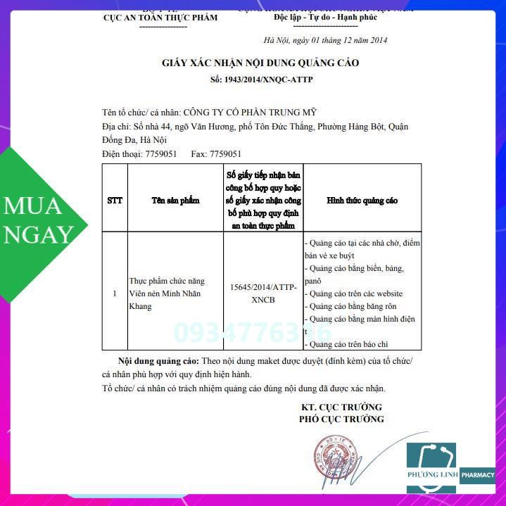 Minh nhãn khang giúp đôi mắt luôn sáng và ngăn ngừa bệnh lý về mắt, hộp 180 viên tặng 1hop 30 viên