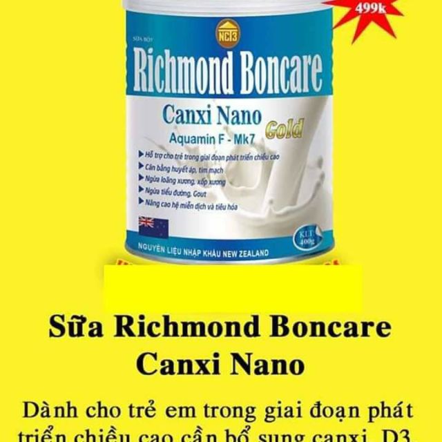 Hộp sữa đại 900g Richmond Boncare CANXI NANO Tăng chiều cao