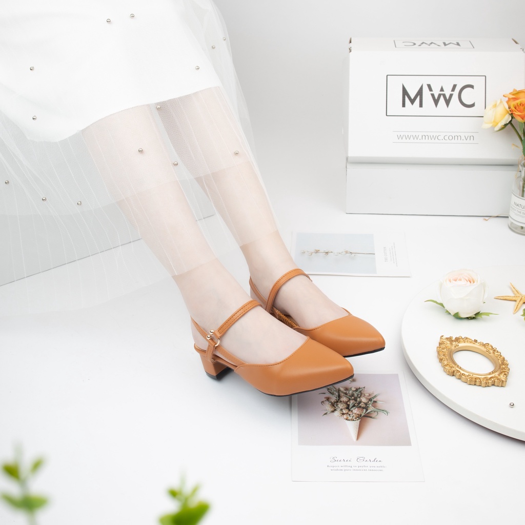 Giày MWC 3726 - Cao Gót Mũi Nhọn Đế Vuông 3cm Phối Khóa Tròn Đẹp