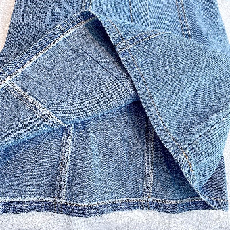 Đầm Denim Cổ Vuông Mùa Hè Cho Bé Gái 3-8 Tuổi