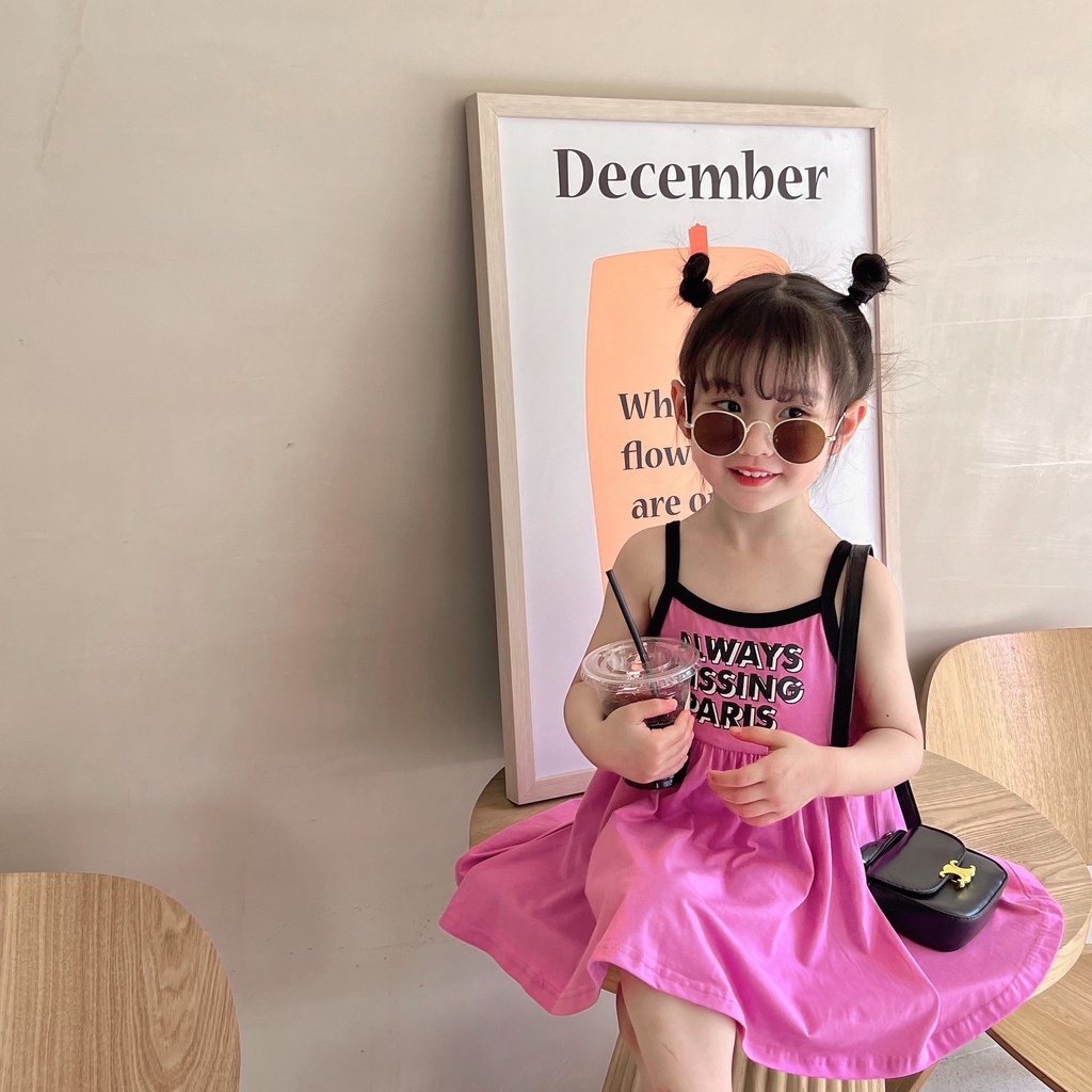 Váy 2 Dây Alway Missing Paris Cực Hot Cho Bé Gái Chất Liệu Vải Cotton Mát Mẻ Đủ Size Từ 8-18Kg VNXK Nhật-Hàn